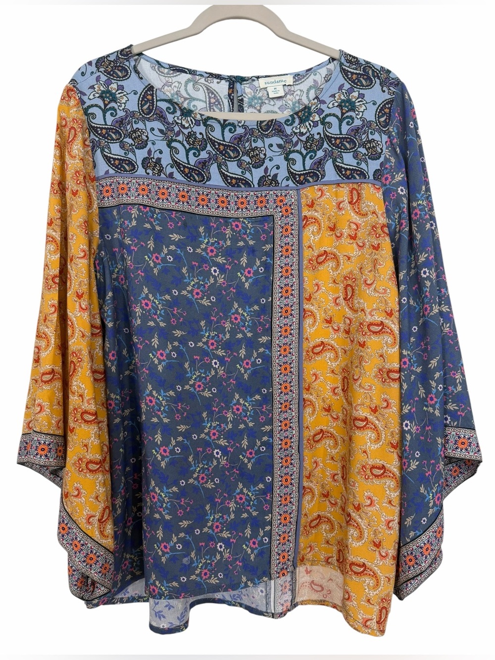 Sundance Paisley Floral Patchwork Blouse Top Scarf Print Size Medium